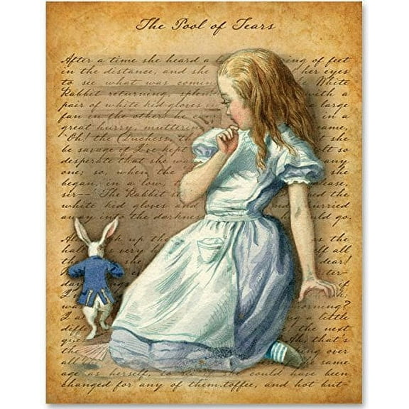 Alice in Wonderland - Giant Alice and the Rabbit - 11x14 Unframed Alice in Wonderland Print