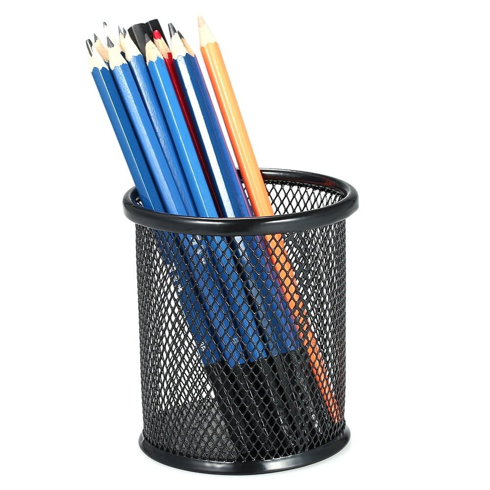 3 5 Round Pen And Pencil Holder Metal Mesh Office Desk Organizer Medium Sized Black Cup