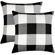 Eastjing 16x16 Inch Christmas Black and White Buffalo Check Plaids Throw Pillow Case Cushion Cover Holiday Decor Cotton Linen for Sofa Set of 2