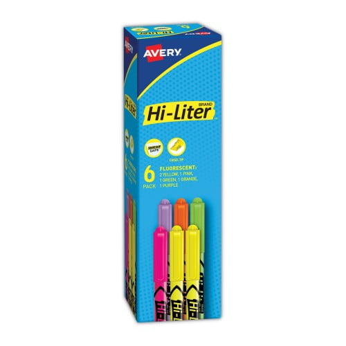 New Avery HI-LITER Pen-Style Highlighters, Chisel Tip, Assorted Colors, 6/Set,Each