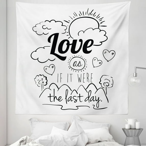 Inspirational Tapestry, Encouraging Words Design Optimistic Philosophy Life Message, Fabric Wall Hanging Decor for Bedroom Living Room Dorm, 5 Sizes, Black and White, by Ambesonne