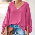 thumbnail image 2 of ATOYSOY Women's V Neck Blouses Fall Plus Size Tops Lantern Sleeve Basic Tees Fashion Workout Activewear Casual Elegant Tunic Solid Color Loose Pullover Dressy Pink L, 2 of 9