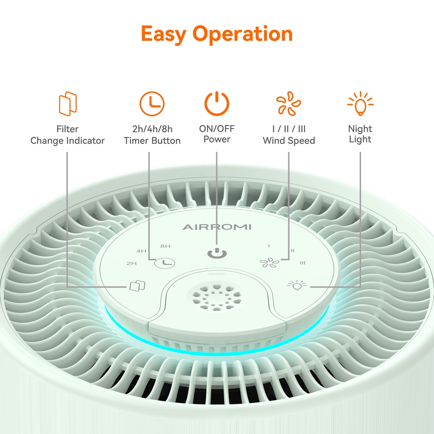 AIRROMI Air Purifier for Home Bedroom Covers 990 Ft² - Hepa 3-in-1 Filter, with Aromatherapy, Night Light & Timer, Remove Smoke, Pet Dander, Odor, Dust,A2001 Green