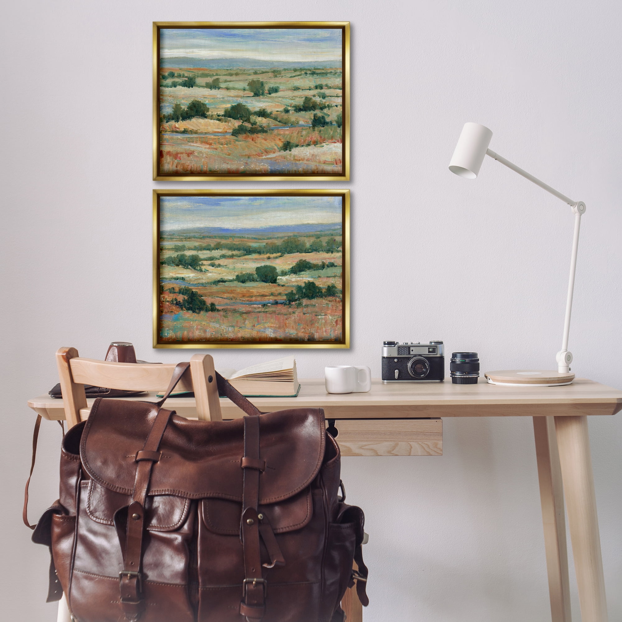 Stupell Industries Abstract Farm Field Landscape Landscape & Nature Painting Gold Floater Framed Canvas Art Print Wall Art, 21 x 17, Set of 2