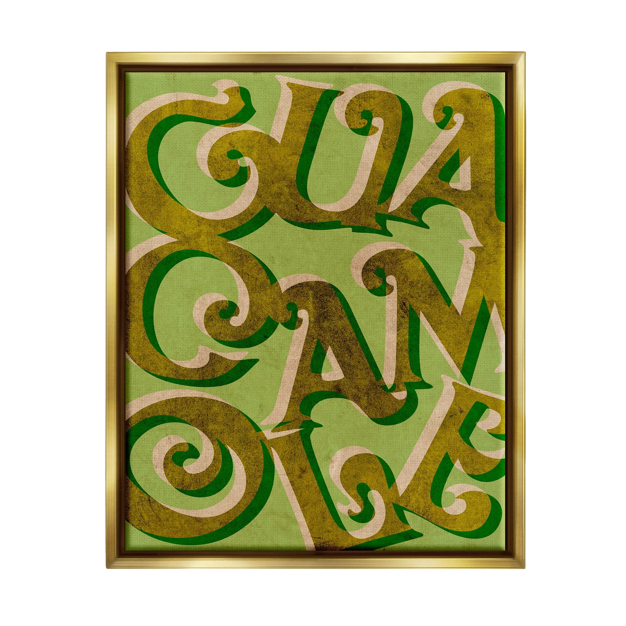 Stupell Industries Whimsical Guacamole Typography Layered Lettering Kitchen Sign Graphic Art Metallic Gold Floating Framed Canvas Print Wall Art, Design by Daphne Polselli
