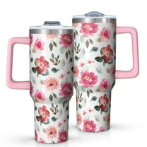 OBREWU Pioneer Flower Tumbler with Handle and Lid,Pioneer Flower 40oz Double Wall Vacuum Insulated Tumbler,Cups Gift for Women and Men