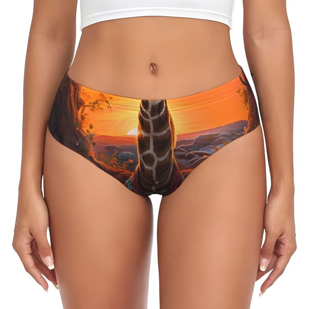 Balery Tree Hollow Meditating Giraffe Ropa Interior de Algodón para Mujer con Dibujo – Braguitas Cómodas y Elásticas, Estilo Clásico-Medium