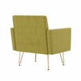 thumbnail image 2 of Sillón de terciopelo Sofá único Sillas de lectura laterales tapiceadas modernas con brazo y pierna de metal de oro para sala de estar dormitorio, 2 of 4