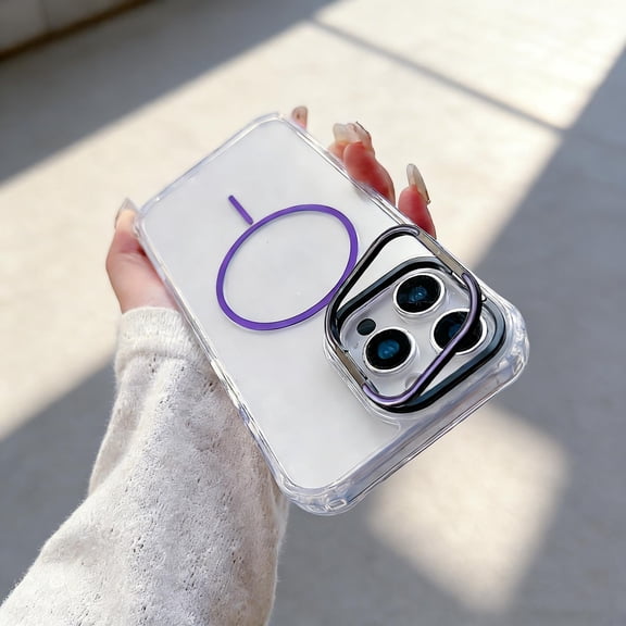 for iPhone 11 Case with Lens Stand, Magnetic Compatible with Mag-Safe, Military-Grade Drop Protection, Magnetic Phone Case for iPhone 11, Clear Transparent Back Cover, Darkpurple