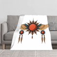 thumbnail image 2 of Durable Soft & Warm Flannel Blanket - Ornate Celestial Design with Red Circles & Golden Wings Perfect for Sofa Travel Bed & Chair, 2 of 7
