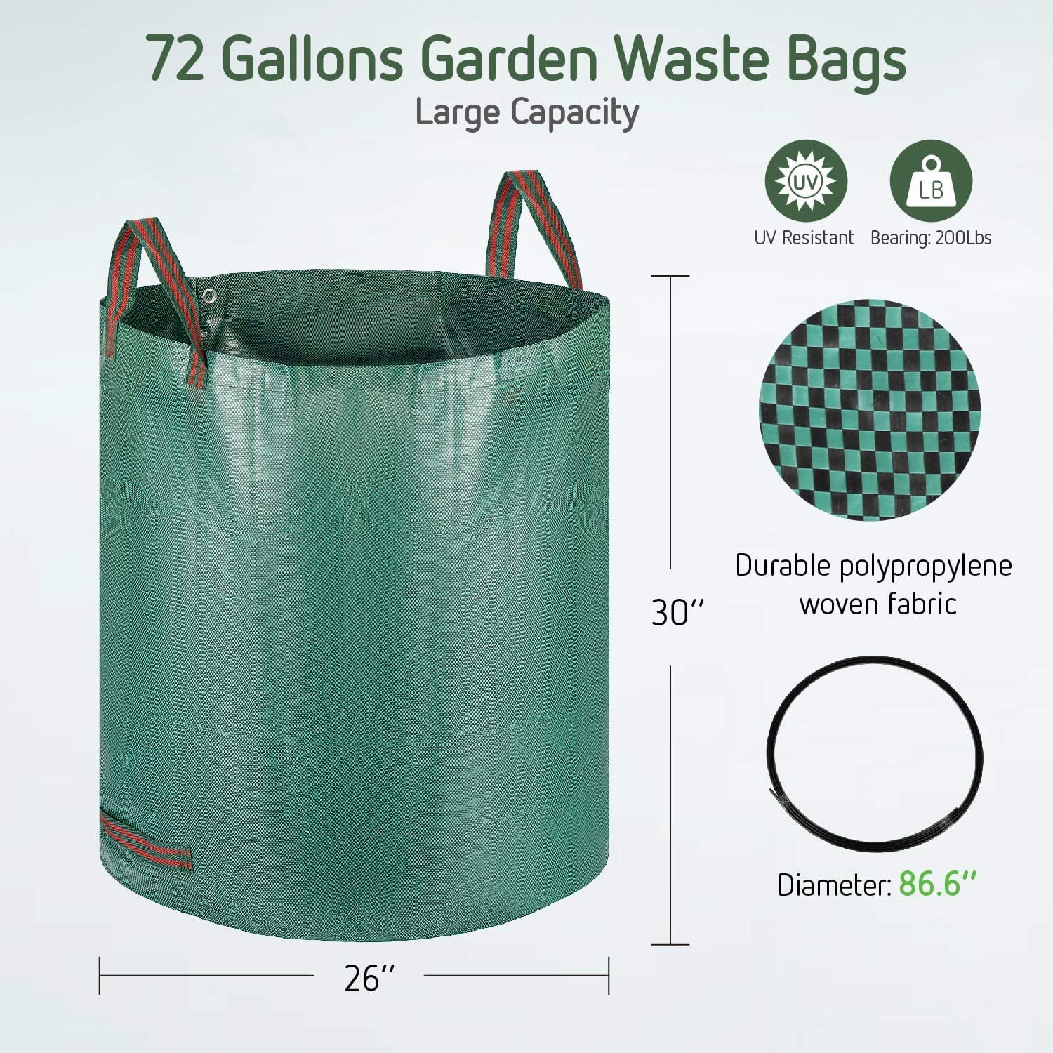 Garden Waste Bag 3Packs 72 Gallon Lawn Garden Bags (D26inch