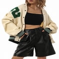 thumbnail image 5 of Women Baseball Jackets Leather Long Sleeve Letter Jackets, 5 of 5