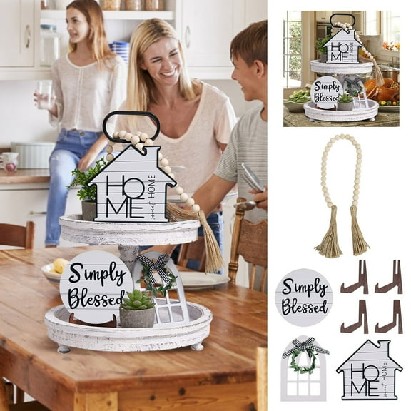 Coffee Table Tray Decoration,Rustic Kitchen Decor Tiered Tray Decorative Set