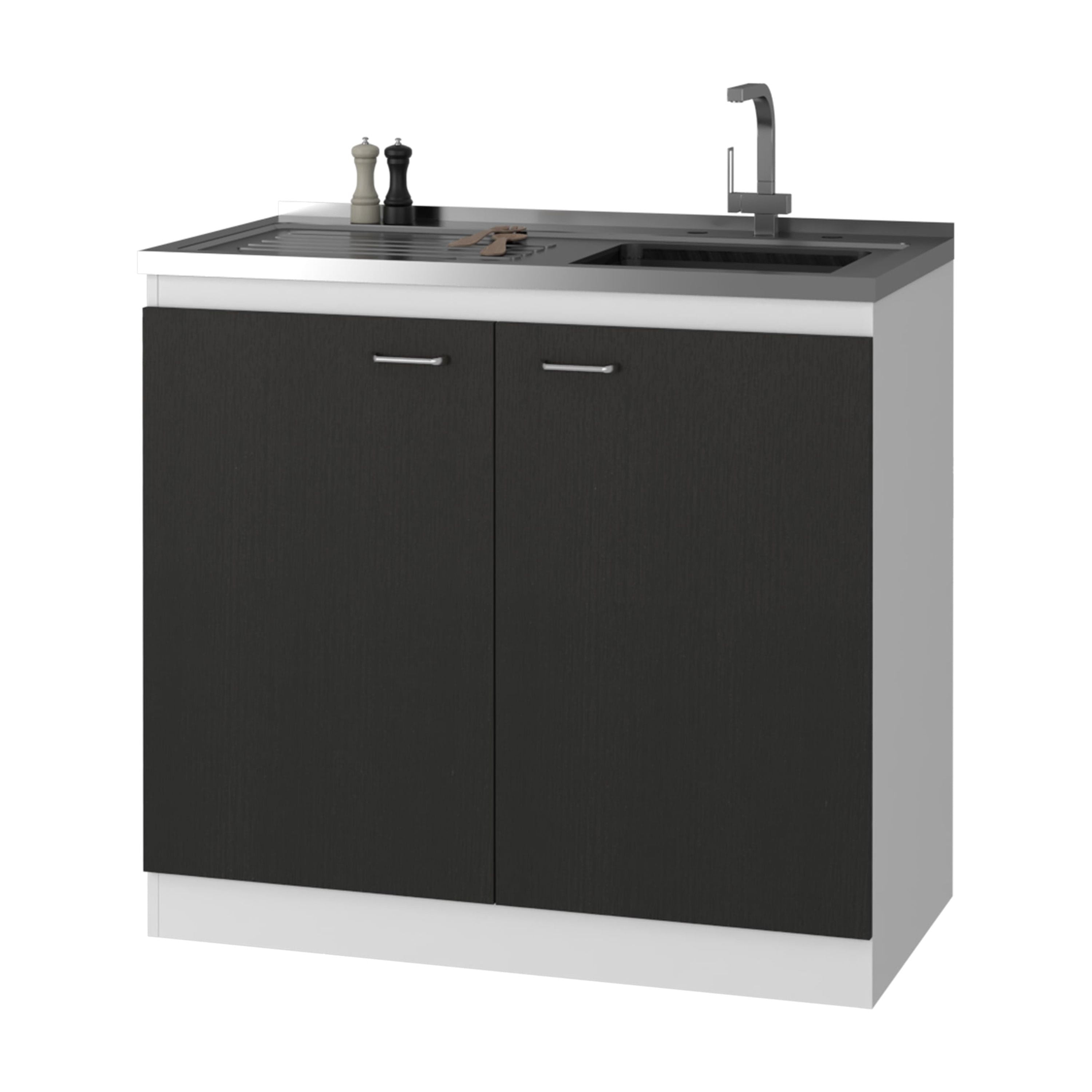 Miekor Furniture Oklahoma Utility Sink, Double Door Cabinet, Stainless Steel Countertop 0033