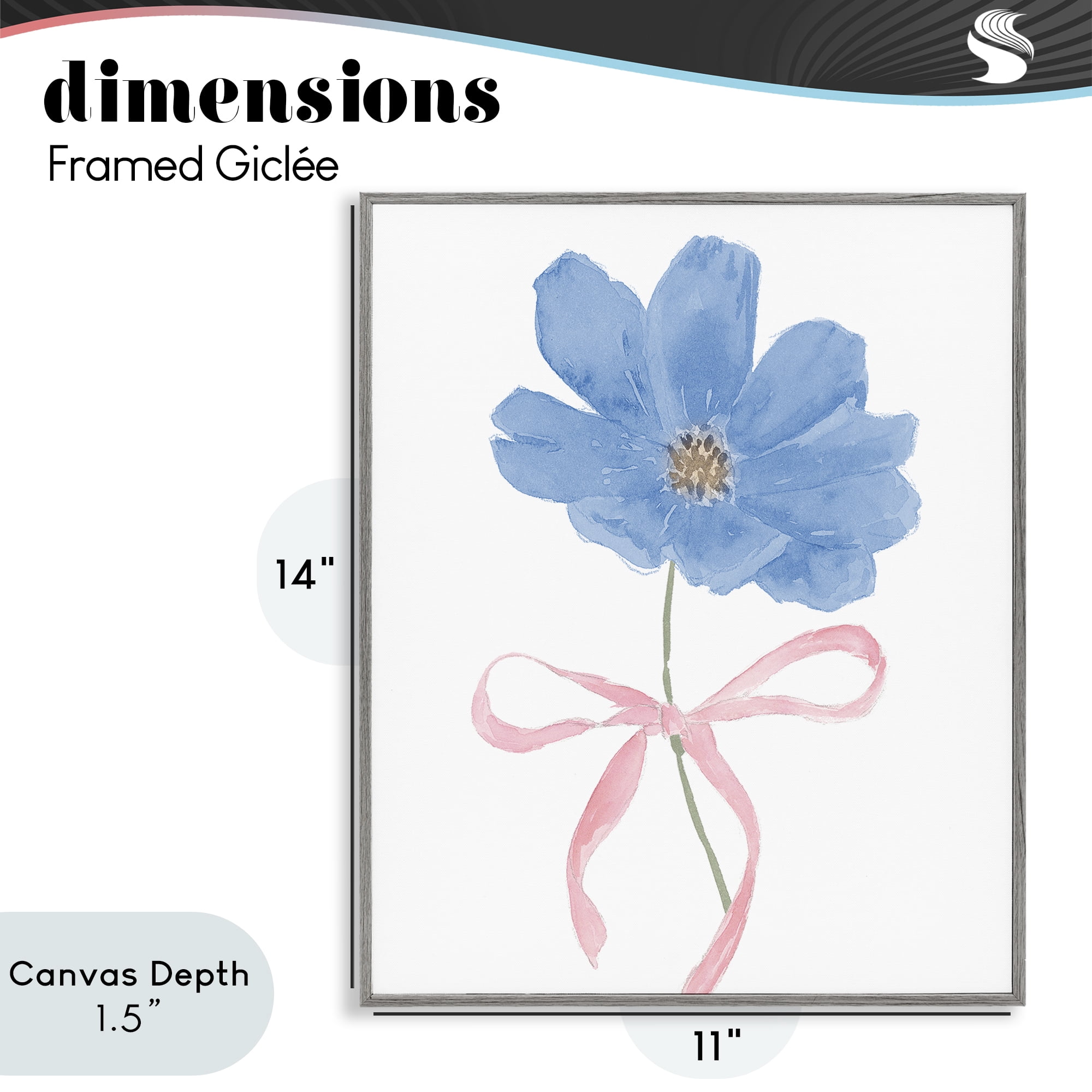 Stupell Industries Blue Bow Bloom Gray Framed Giclee Art, design by Lucille Price