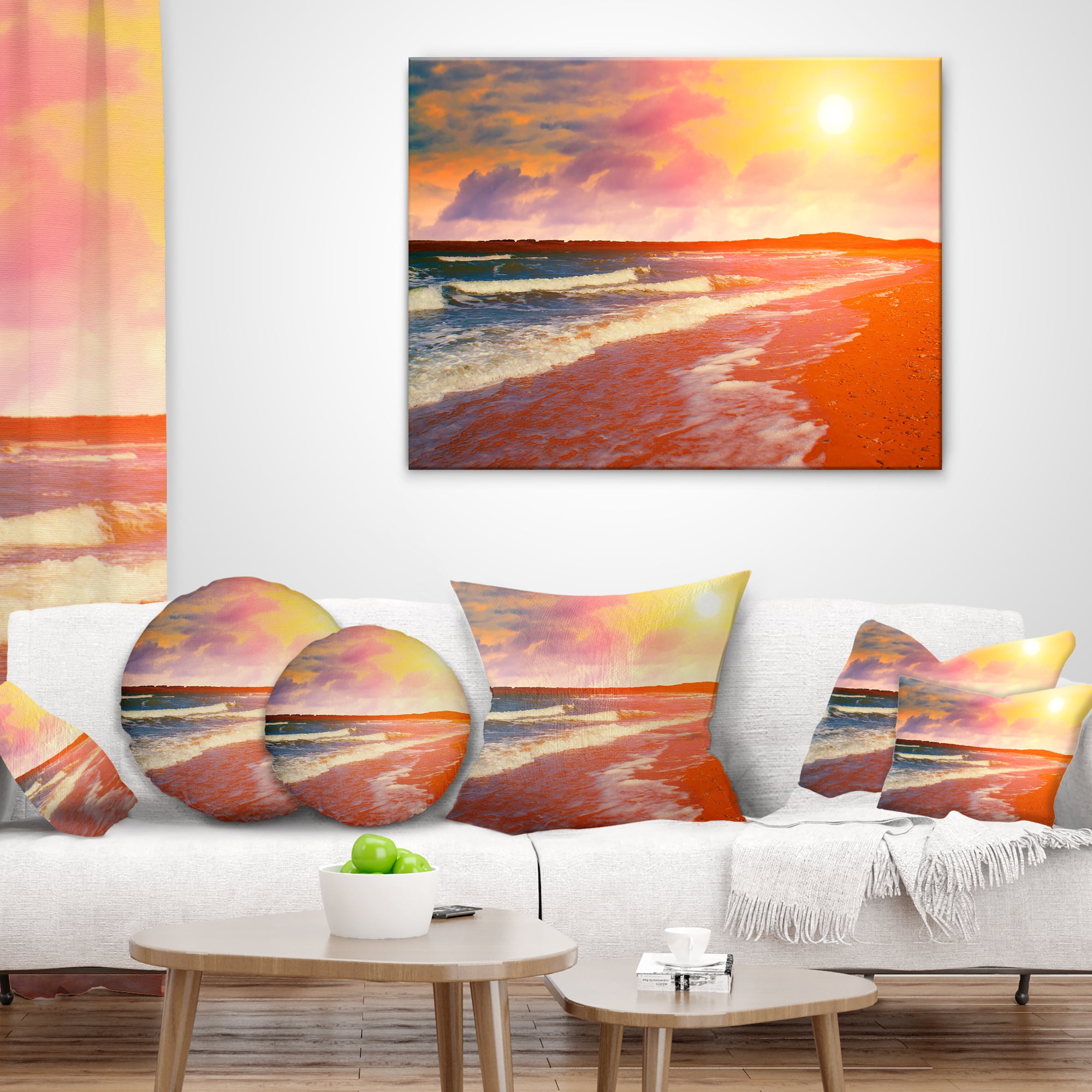 Designart Desert Beach at Sunset - Modern Beach Throw Pillow - 12x20