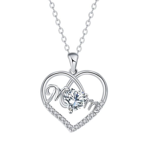 Rynsito Mother's Day Gifts for Mom, Sterling Silver Heart Birthstone Pendant Necklace I Love You Mom Jewelry Gift for Women Mom Wife
