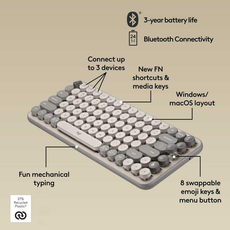 Logitech POP Keys Programmable Mechanical Wireless Keyboard, Emoji