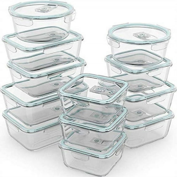 Razab 24 Pcs Glass Food Storage Containers with Lids, Bpa Free, Leakproof Meal Prep Container for Food and Vegetable Storage