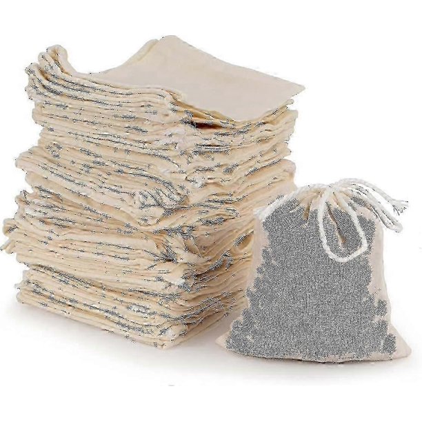50 Cotton Bags, Reusable Tea Strainer Bags With Drawstring (8 X 10 Cm)(t-0-g)