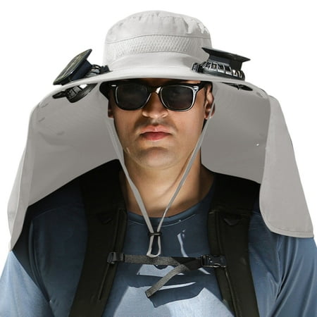 ZhuWa Solar Fan Hat with Neck Flap USB Rechargeable UV Protection Dual Cooling Fan Fishing Hat Foldable Men Women Fisherman Hiking Mountaineering Sun Hat