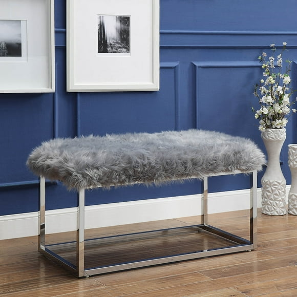 Inspired Home Renoir Faux Fur Ottoman Bench Bedroom