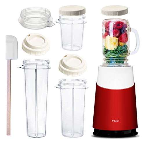 Tribest Ready Personal 2 with Mason Jar Blending Mug Blender, Basic Pack, Red