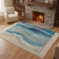 thumbnail image 2 of Kitchen Runner Rugs, Blue Gradient Water Ripple 3'x5' Throw Rug with Tassels, Watercolor Oil Painting Art Washable Soft Floor Carpet Runner for Hallway Bedroom Bathroom Laundry Room, 2 of 9