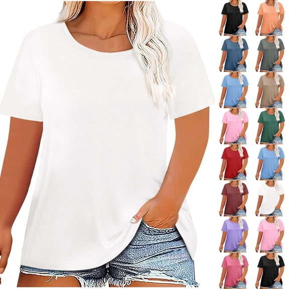 Luvrsol Women's Plus Size Solid Crew Neck Short Sleeve Tee Basic Summer Tops, L-5XL