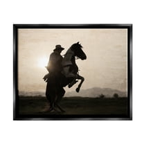 Stupell Industries Cowboy & Rearing Horse Animals & Insects Photography Black Floater Framed Canvas Art Print Wall Art, 21 x 17