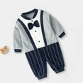 thumbnail image 2 of IROINNID Baby Boys Gentleman Romper with Bow Tie Newborn Infant Jumpsuit Baby Formal Outfits Clothes 6M, 2 of 7