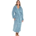 thumbnail image 3 of Women's Plush Fleece Robe with Hood, Long Warm Solid Bathrobe, 3 of 7