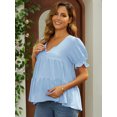 thumbnail image 5 of DARING DIVA Women's Maternity Ruffle Short Sleeve Casual Tiered Shirt L Blue, 5 of 7