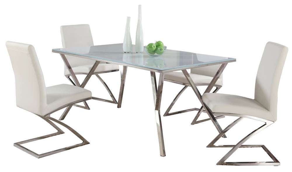 5Pc Modern Dining Set in Steel and White