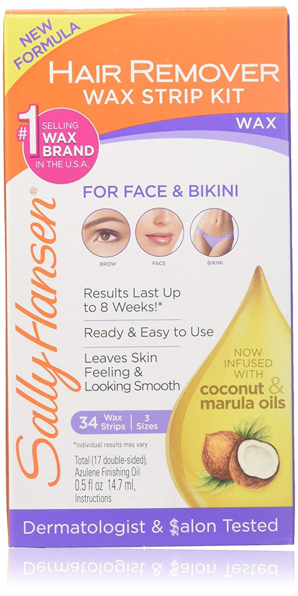 Sally Hansen Hair Remover Wax Strip Kit Brow/Face/Bikini (6 Pack