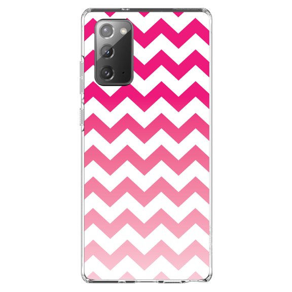 DistinctInk Clear Shockproof Hybrid Case for Samsung Galaxy Note 20 (6.7" Screen) - TPU Bumper, Acrylic Back, Tempered Glass Screen Protector - White Pink Fade Ombré Stripes