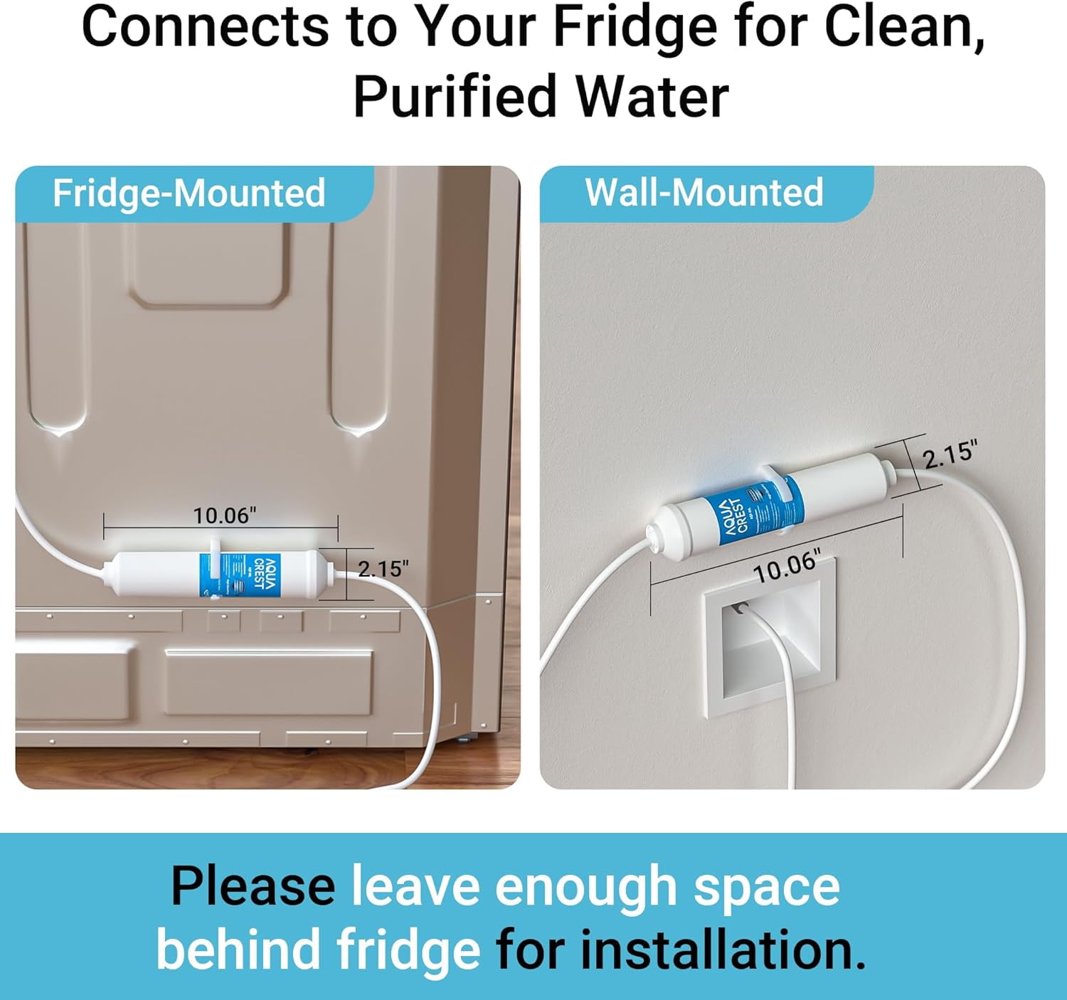 AQUA CREST 5 Years Capacity -Inline Water Filter for Refrigerator with 1/4-Inch Direct Connect Fittings, Idea for Ice Maker, RV, Refrigerator, RO System, In Line Water Line Filter, 2 Pack
