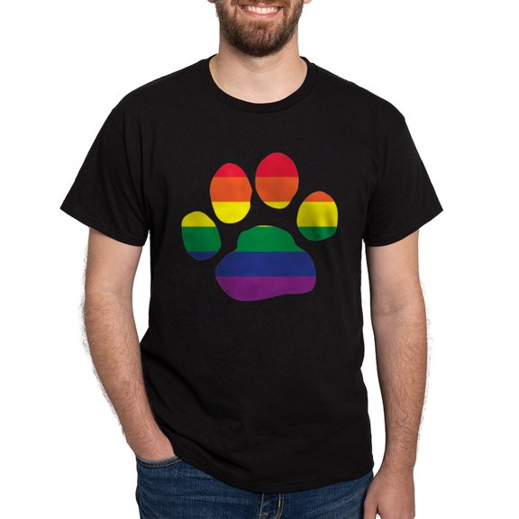 CafePress - Gay Pride Rainbow Paw Print T Shirt - Men's Classic Graphic Cotton T-Shirt
