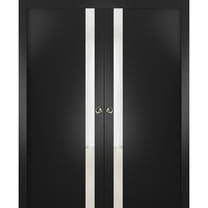Sliding French Double Pocket Doors 36 x 84 inches | Planum 0040 Matte Black with White Glass | Kit Trims Rail Hardware | Solid Wood Interior Bedroom Sturdy Doors