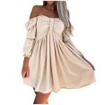 thumbnail image 2 of Gspmoly Robes d'Été pour Femmes 2025, Mode Femmes Décontractée Unie Manches 3/4 Épaules à Volants Robe Mini Robes de Cocktail pour Femmes Économies d'Été, 2 of 8