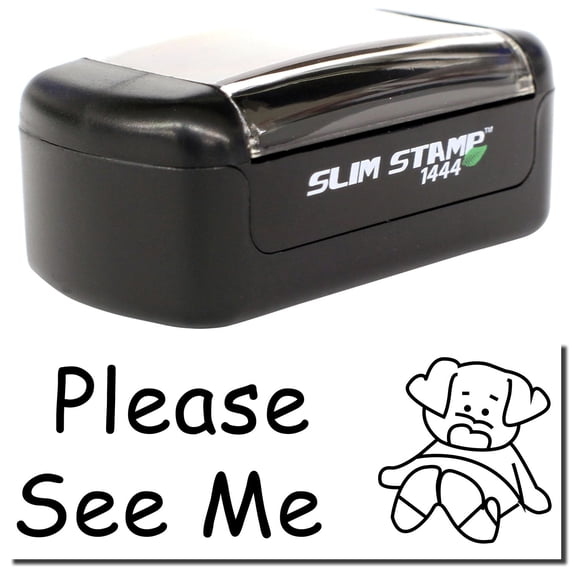 Slim Pre-Inked Please See Me Stamp, Slim 1444, Ultra Slim Design, Impression Size 1/2" by 1-3/4", Up to 25,000 Impressions - Black Ink