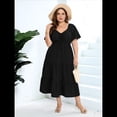 thumbnail image 4 of Vestido Bohemio de Talla Grande para Mujer, Verano 2025, Midi, , Corta, Escote Corazón, Cintura Elástica Negro XL, 4 of 9