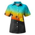 thumbnail image 6 of Huresd Hawaiian Shirts for Women Palm Tree Button Down Short Sleeve Holiday Tropical Blouse Cyan S, 6 of 6
