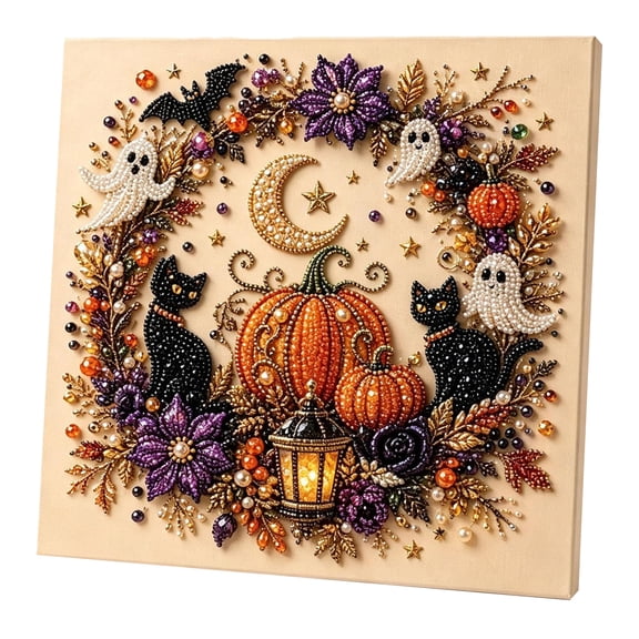 Halloween Pearl Art Kit - Halloween Diamond Art DIY Kits for Adults, Including Ghosts, Pumpkin, Cat & Skull & Witch, Turn Tiny Pearls into Spooky-Cute Magic for Gifts C