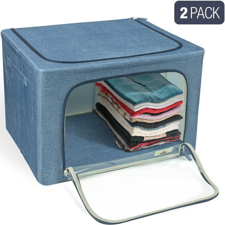 Closet Storage Bins with Clear Window and 2 Handles, Foldable Clothing Bins  for