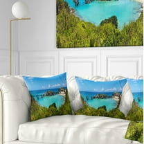 Designart Tobacco Bay Panorama - Landscape Printed Throw Pillow - 18x18