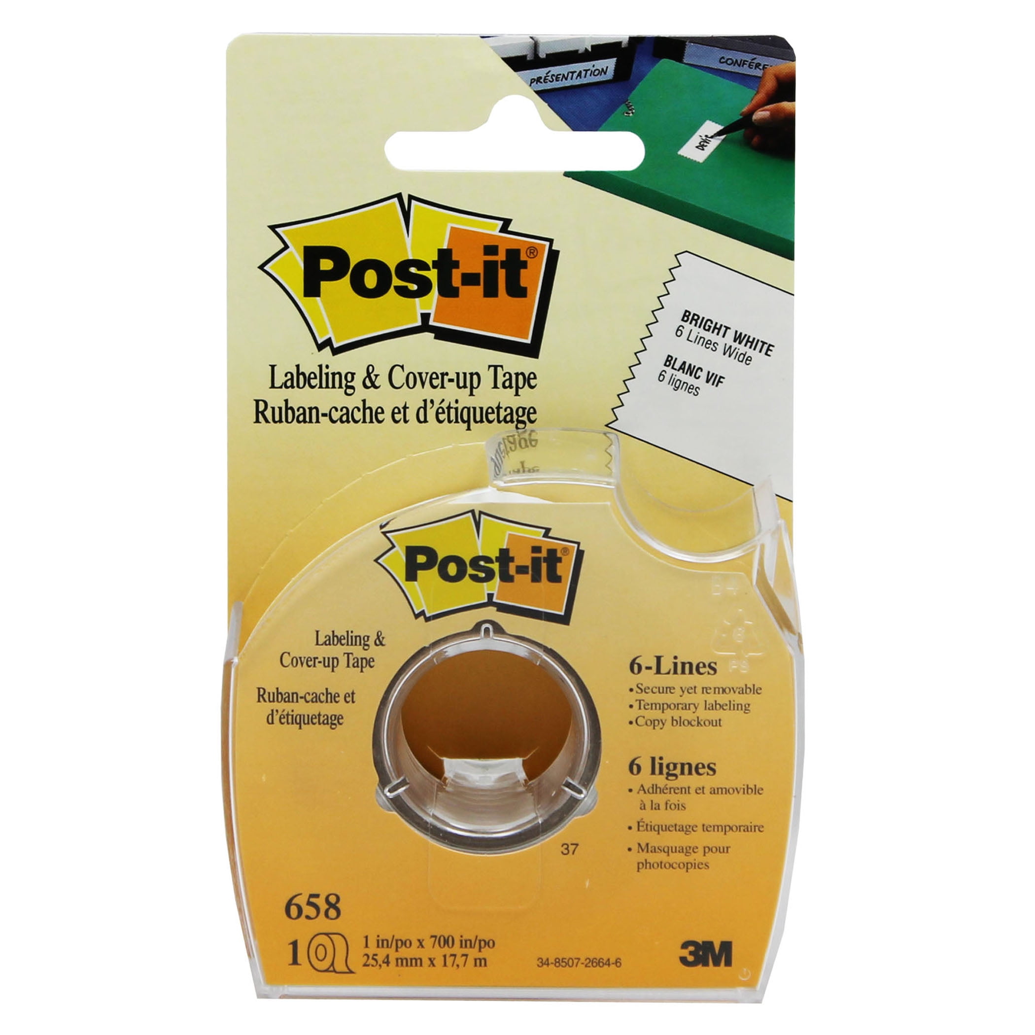 Post-it Labeling & Cover-up Tape, 1" x 700" Per Roll, 3 Rolls