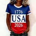 thumbnail image 2 of Womens T Shirt Women's Stars and Stripes Casual Fashion Printed Crew Neck Short Sleeve Pullover T Shirt Blue XXL, 2 of 4