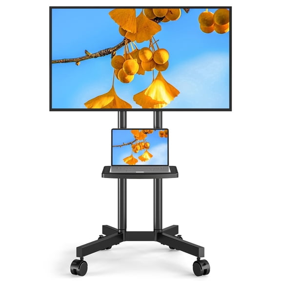 TAVR Furniture Rolling TV Stand on Wheels for 32 to 70 inch Flat Panel Screens, Portable Mobile TV Stand Black