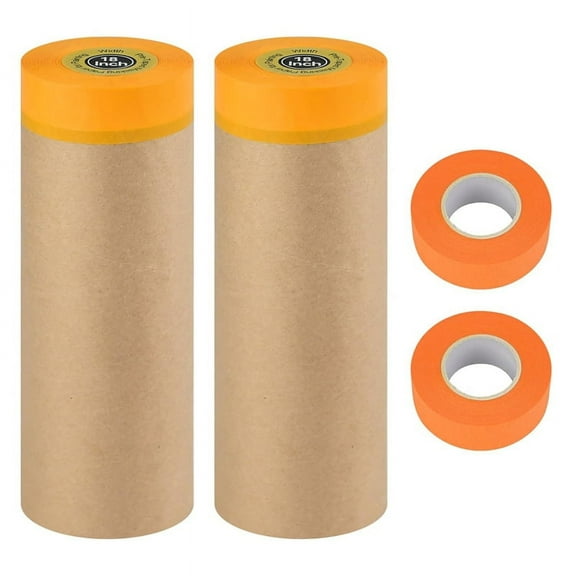 Pre-Taped Masking Paper, Tape and Drape Painters Paper Rolls, for Furniture and Car Floor Protection, Wall Covering